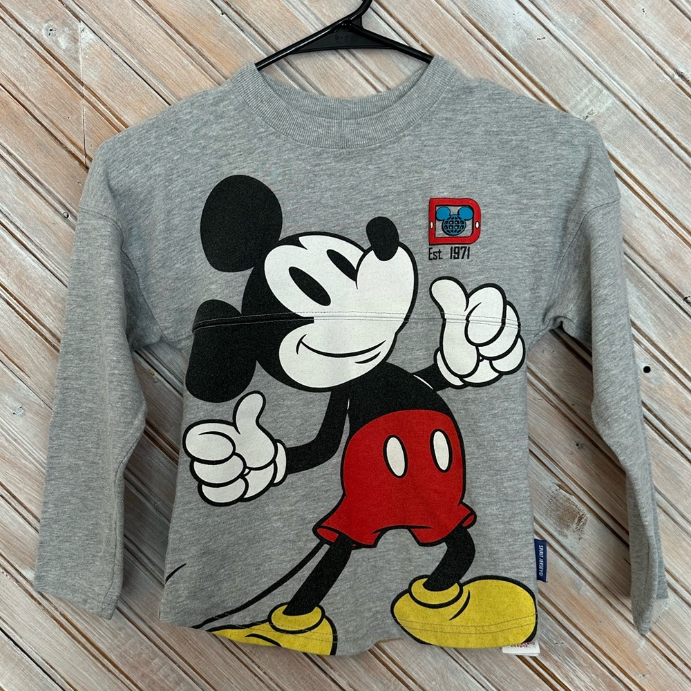 Walt Disney World Mickey Mouse Gray Puffy Letters Long Sleeve Spirit Jersey